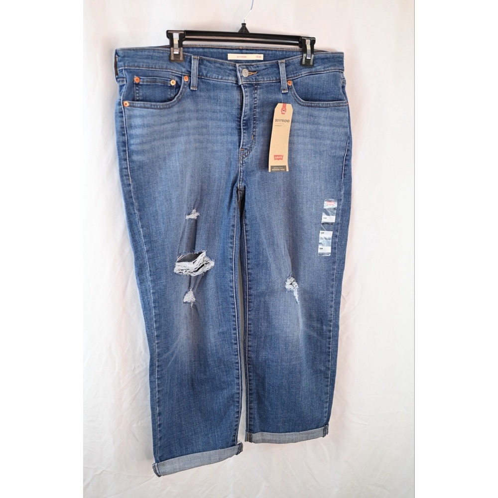 Levis Boyfriend Jeans 16W Womens Blue Distressed Sculpt Hypersoft 289440019